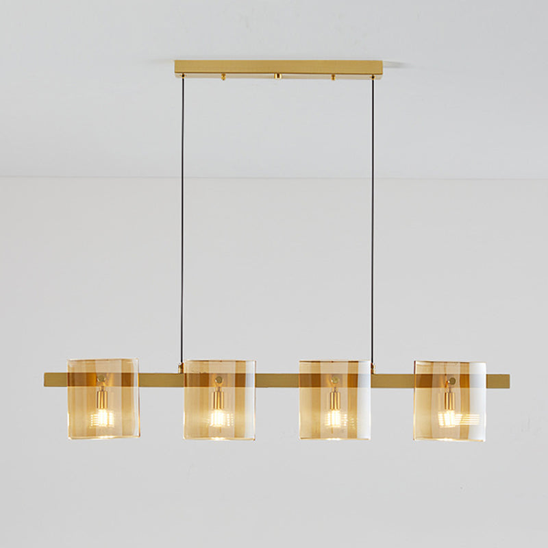 Glass Rectangle Island Light Fixtures Modern Multiple-Light Island Pendant