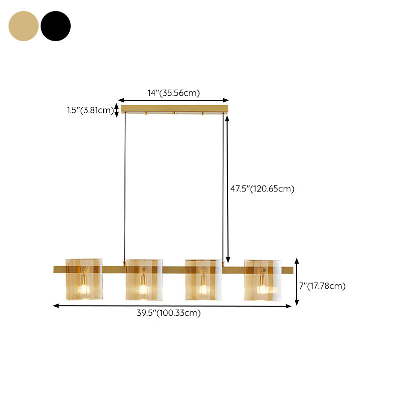 Glass Rectangle Island Light Fixtures Modern Multiple-Light Island Pendant