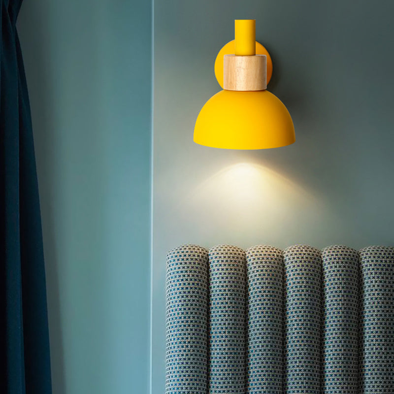 Macaron Style Wall Lamp 1-Light Wall Mount Lamp with Wood for Living Room