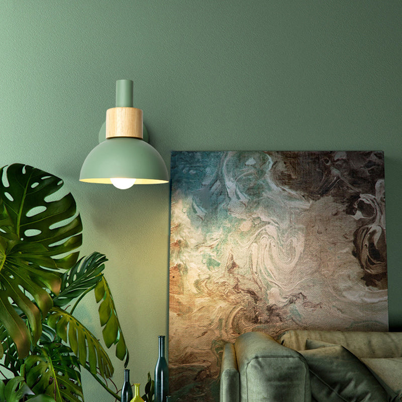 Macaron Style Wall Lamp 1-Light Wall Mount Lamp with Wood for Living Room