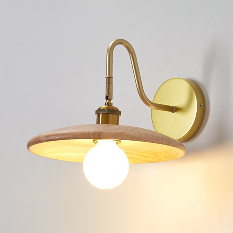 Single Modern Golden Wall Mounted Sconce Wooden Shaded Down Wall Light