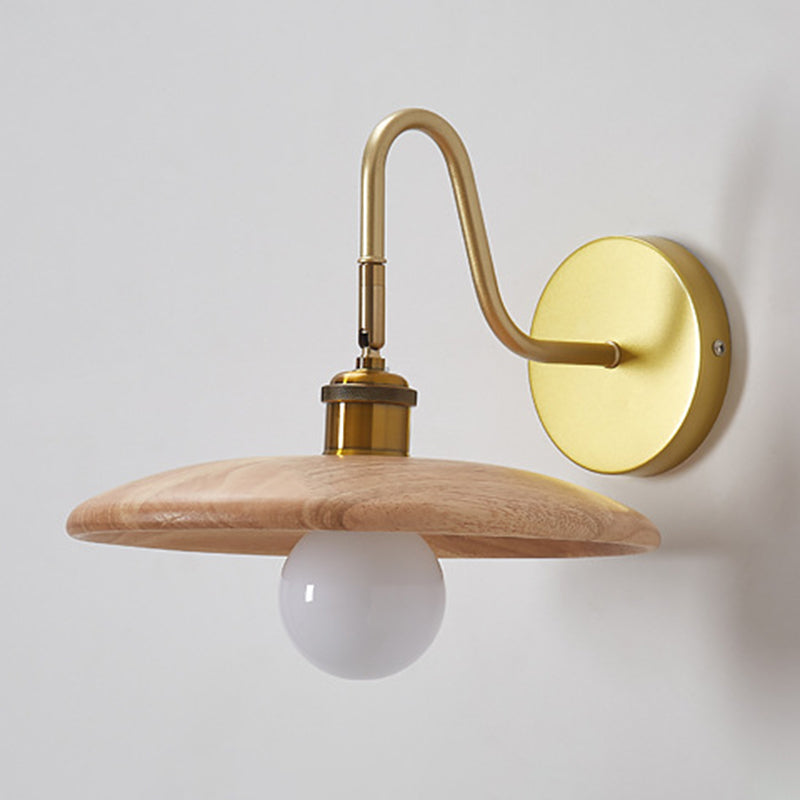 Single Modern Golden Wall Mounted Sconce Wooden Shaded Down Wall Light