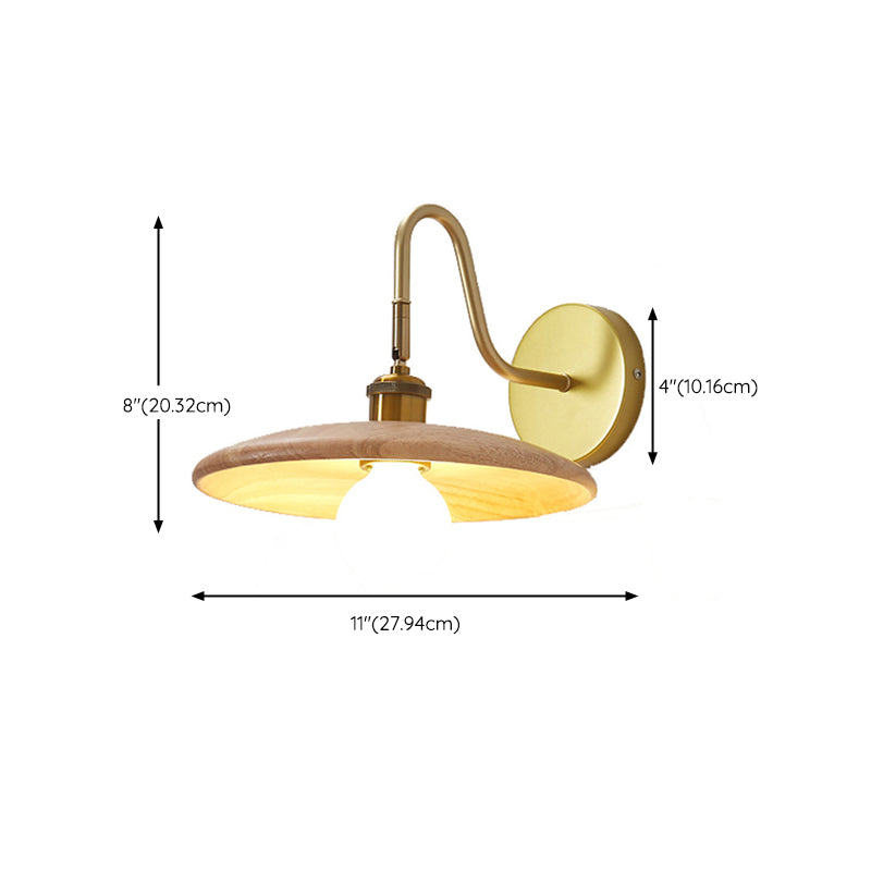 Single Modern Golden Wall Mounted Sconce Wooden Shaded Down Wall Light