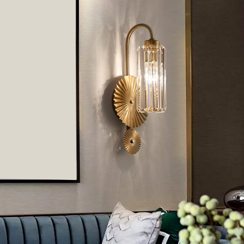 Cylinder Shape Crystal Wall Light Modern Style 1 Light Wall Light Sconces in Brass