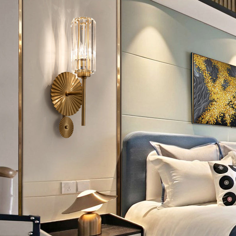 Cylinder Shape Crystal Wall Light Modern Style 1 Light Wall Light Sconces in Brass
