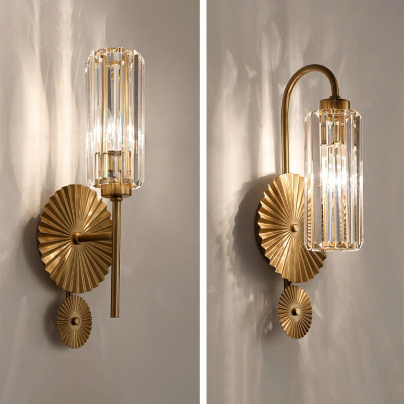 Cylinder Shape Crystal Wall Light Modern Style 1 Light Wall Light Sconces in Brass
