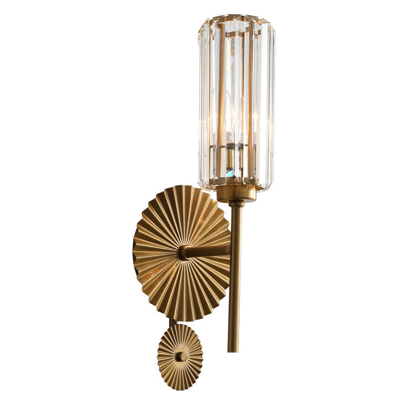 Cylinder Shape Crystal Wall Light Modern Style 1 Light Wall Light Sconces in Brass
