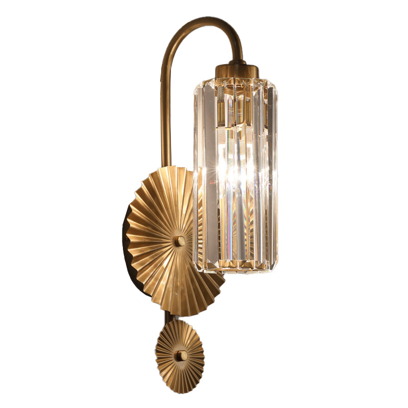 Cylinder Shape Crystal Wall Light Modern Style 1 Light Wall Light Sconces in Brass