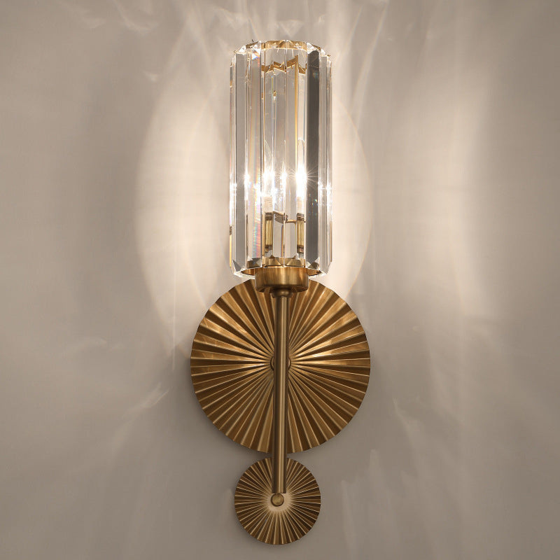 Cylinder Shape Crystal Wall Light Modern Style 1 Light Wall Light Sconces in Brass