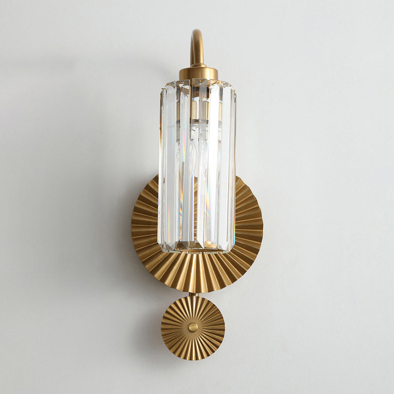 Cylinder Shape Crystal Wall Light Modern Style 1 Light Wall Light Sconces in Brass