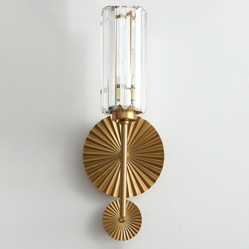Cylinder Shape Crystal Wall Light Modern Style 1 Light Wall Light Sconces in Brass