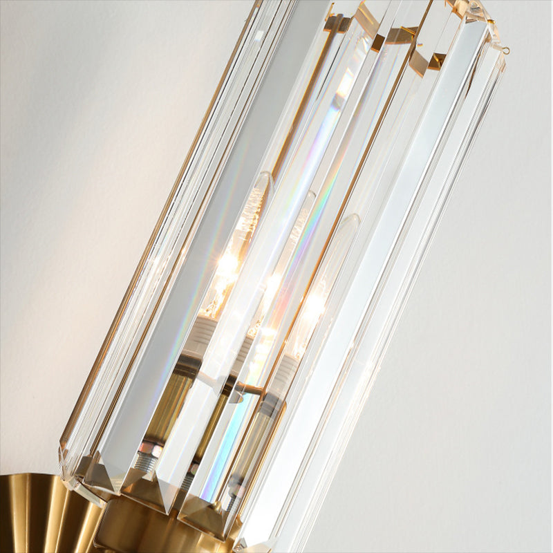 Cylinder Shape Crystal Wall Light Modern Style 1 Light Wall Light Sconces in Brass