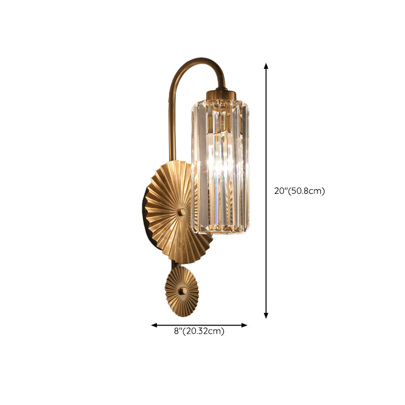 Cylinder Shape Crystal Wall Light Modern Style 1 Light Wall Light Sconces in Brass