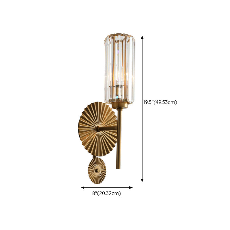 Cylinder Shape Crystal Wall Light Modern Style 1 Light Wall Light Sconces in Brass