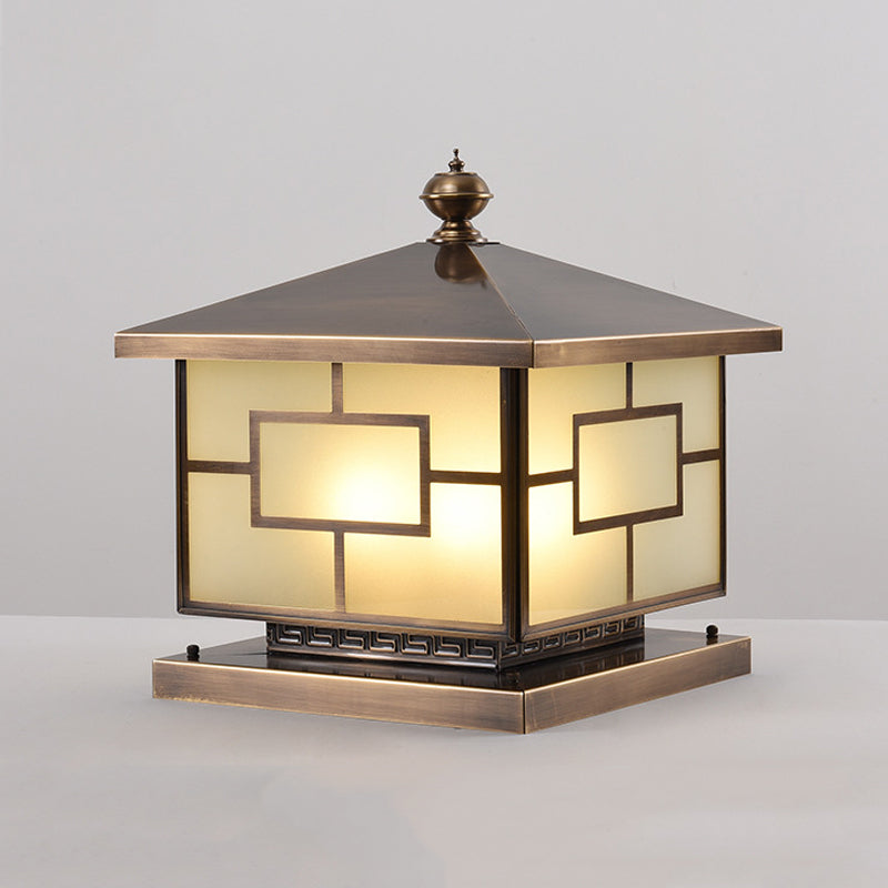 Rectangle Shape Metal Pillar Lamp Modern Style 1-Light Waterproof Outdoor Light