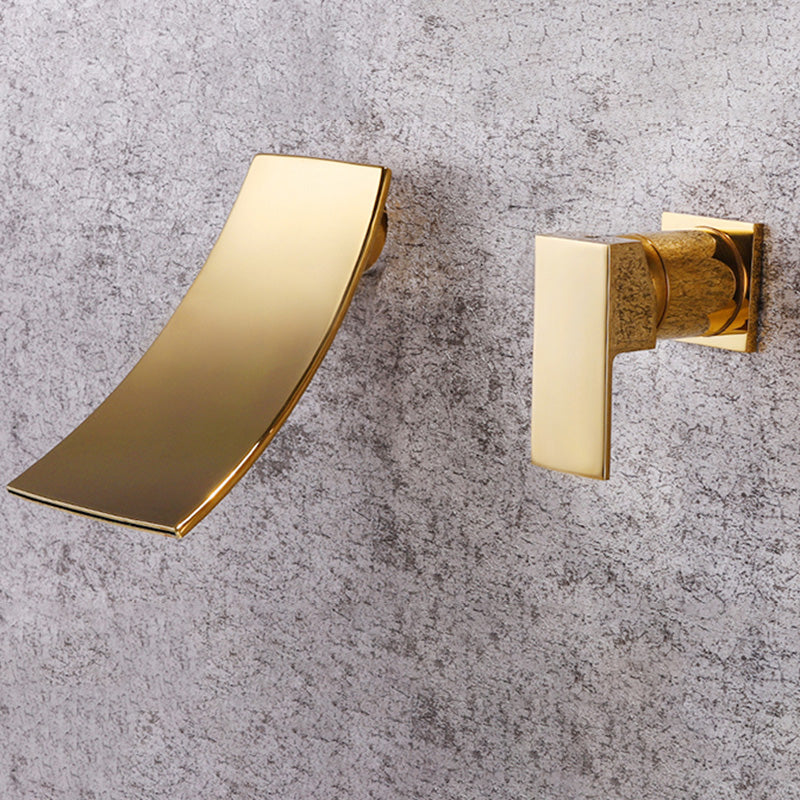 Glam Wall Mounted Bathroom Faucet Lever Handles Low Arc Solid Brass Faucet