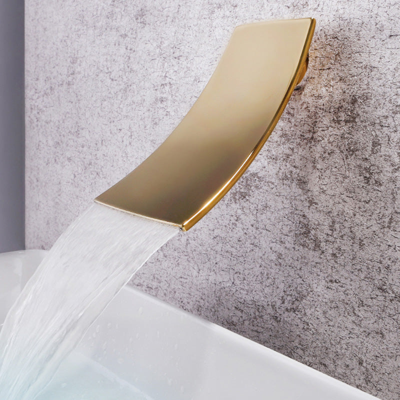 Glam Wall Mounted Bathroom Faucet Lever Handles Low Arc Solid Brass Faucet