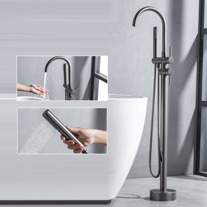 Floor Mounted Metal Freestanding Tub Filler High Arc Freestanding Faucet with Hose