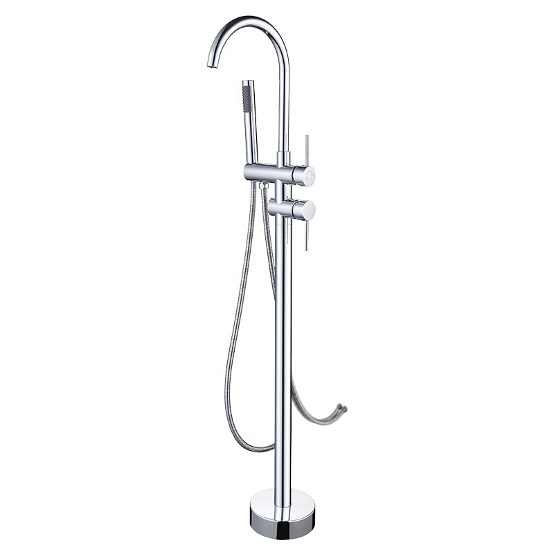 Floor Mounted Metal Freestanding Tub Filler High Arc Freestanding Faucet with Hose