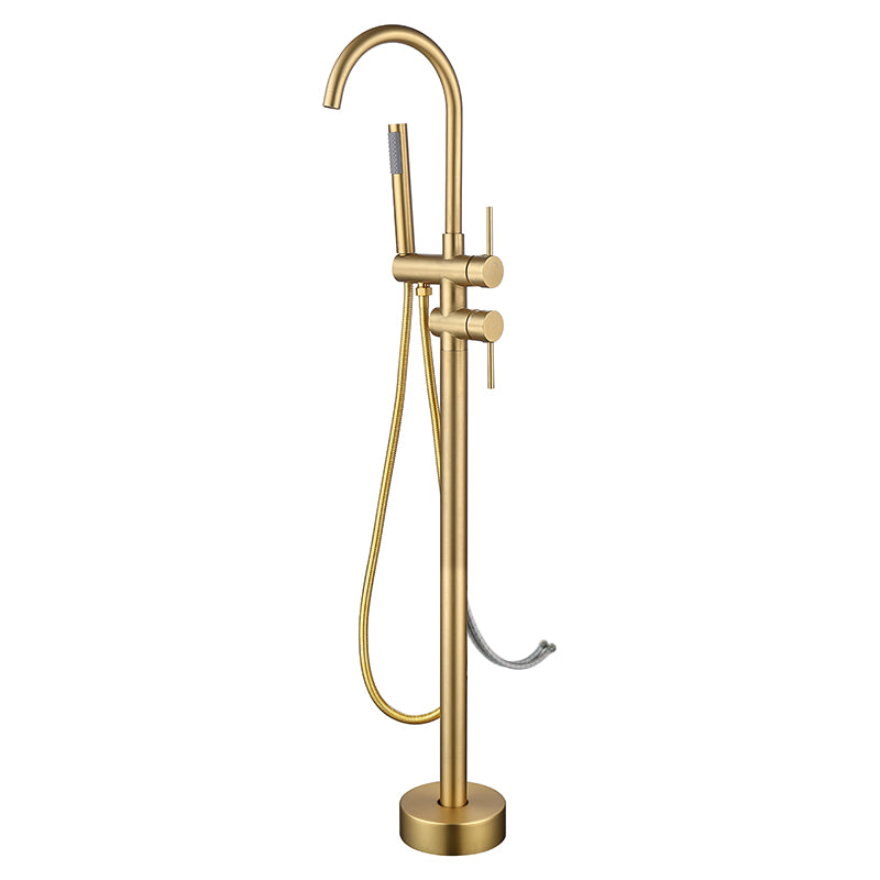 Floor Mounted Metal Freestanding Tub Filler High Arc Freestanding Faucet with Hose