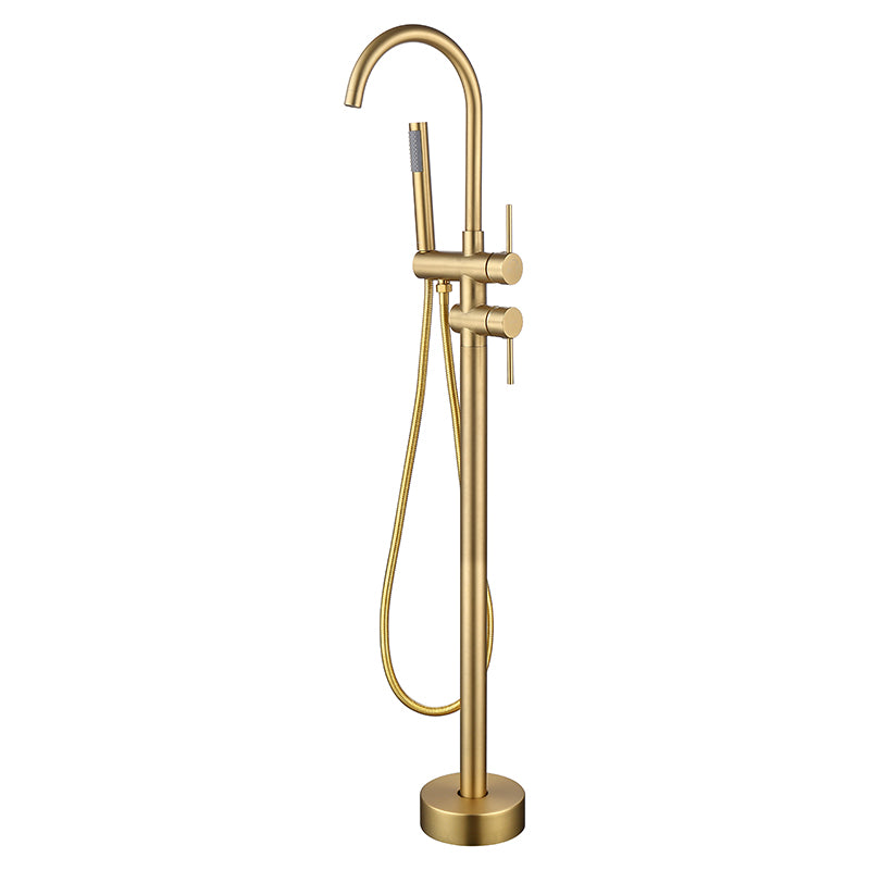 Floor Mounted Metal Freestanding Tub Filler High Arc Freestanding Faucet with Hose