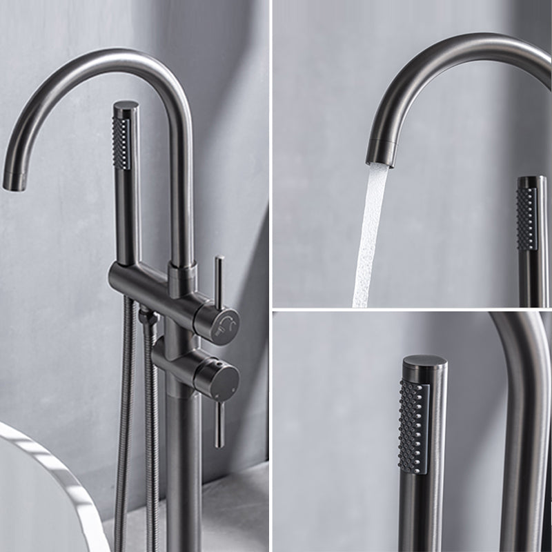 Floor Mounted Metal Freestanding Tub Filler High Arc Freestanding Faucet with Hose