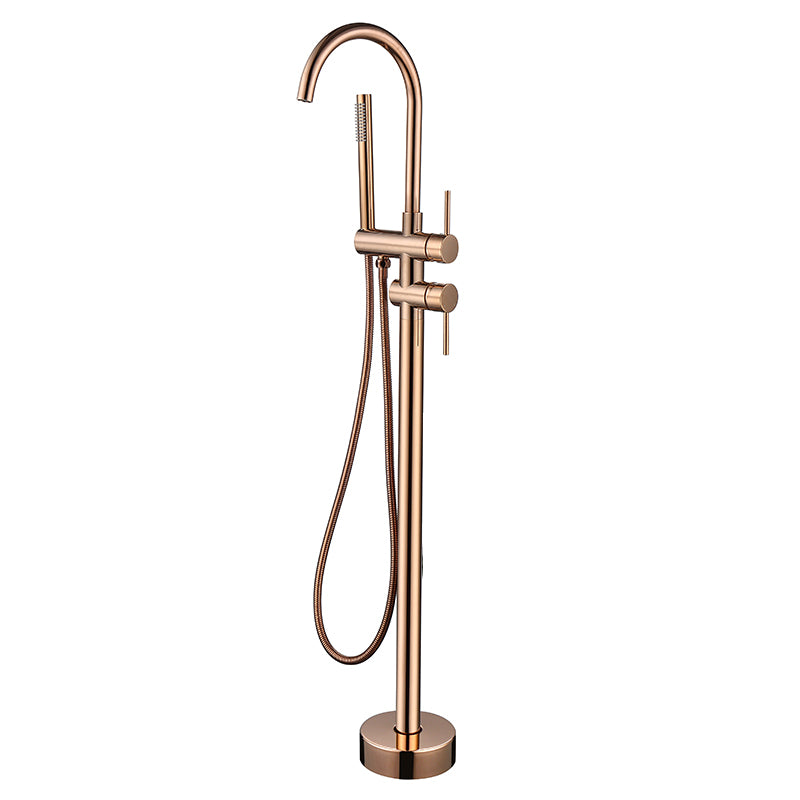 Floor Mounted Metal Freestanding Tub Filler High Arc Freestanding Faucet with Hose