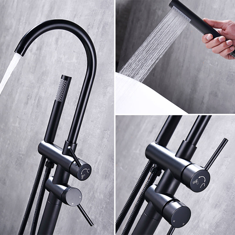Floor Mounted Metal Freestanding Tub Filler High Arc Freestanding Faucet with Hose