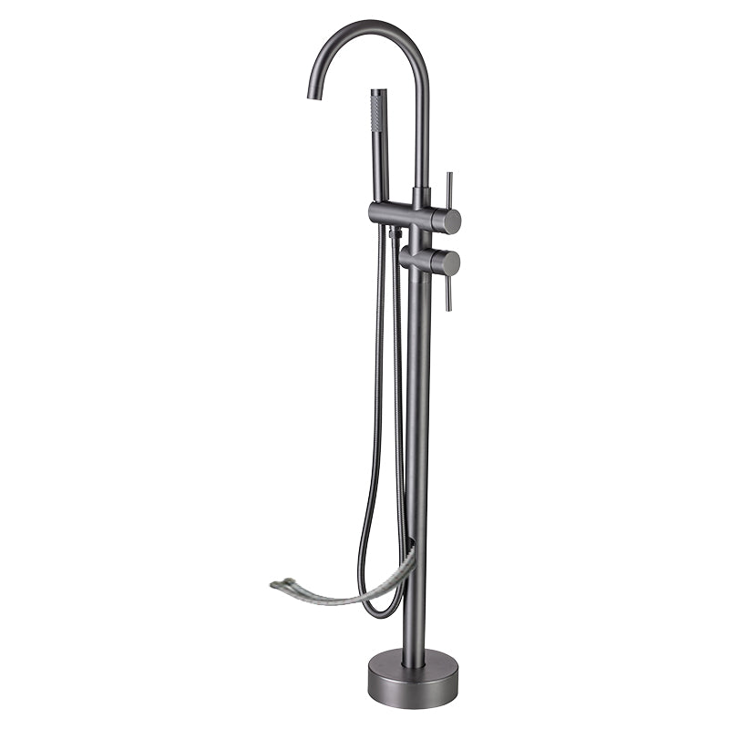 Floor Mounted Metal Freestanding Tub Filler High Arc Freestanding Faucet with Hose
