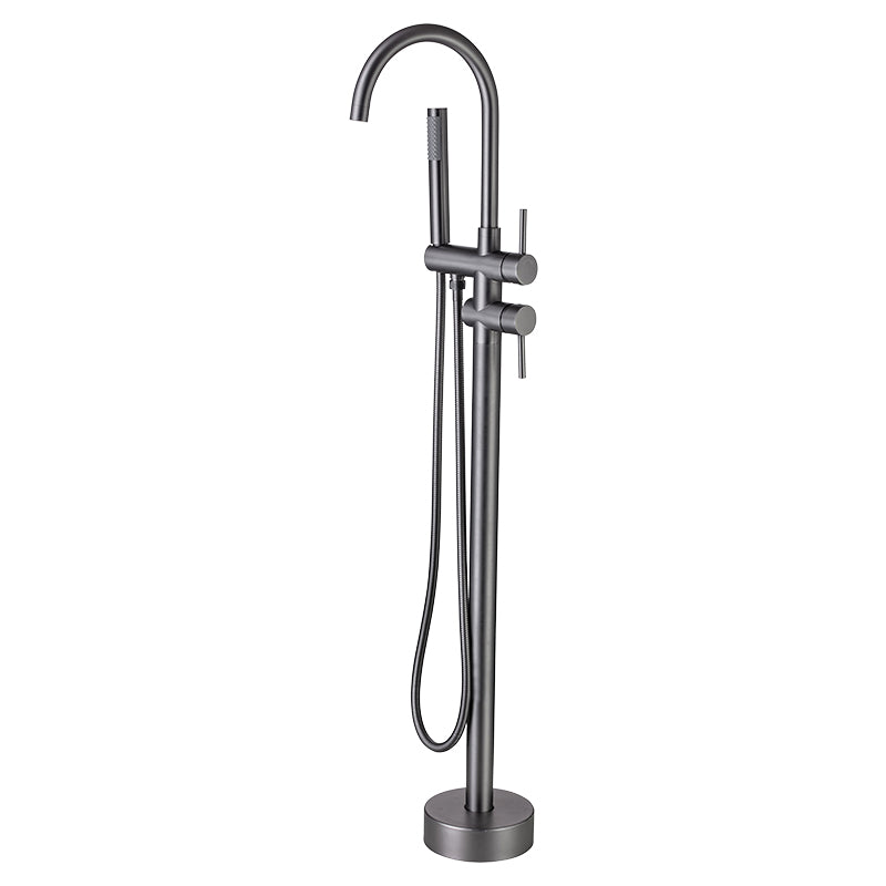 Floor Mounted Metal Freestanding Tub Filler High Arc Freestanding Faucet with Hose