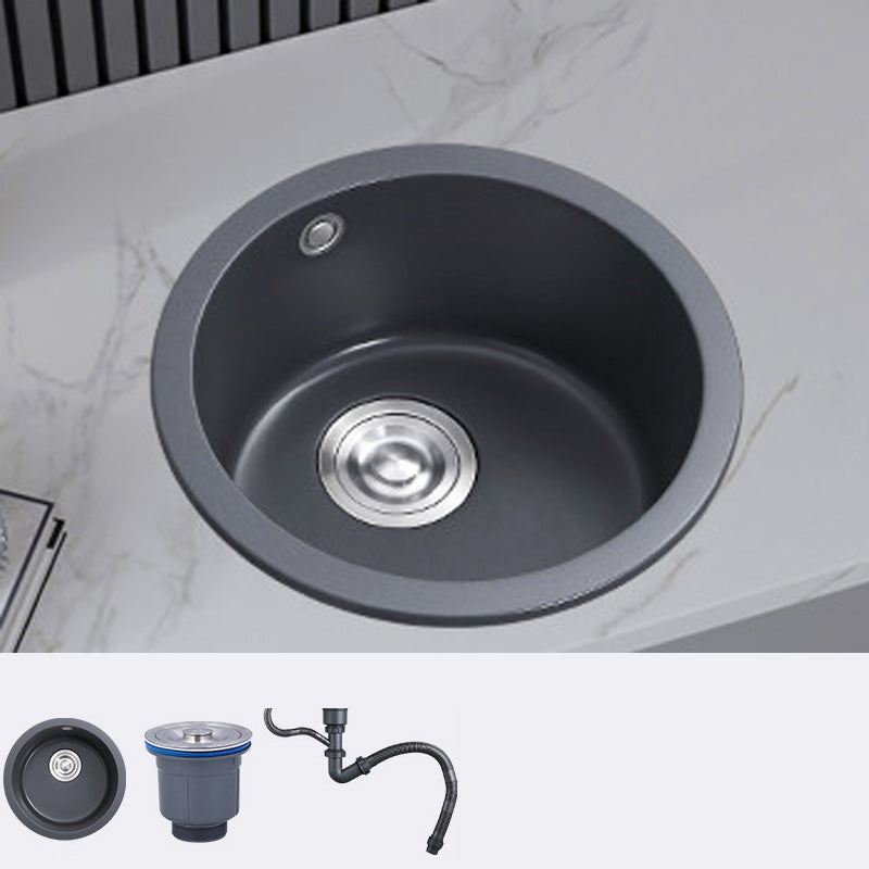 Black Round Kitchen Sink Contemporary Drop-In 1 Holes Single Bowl Sink