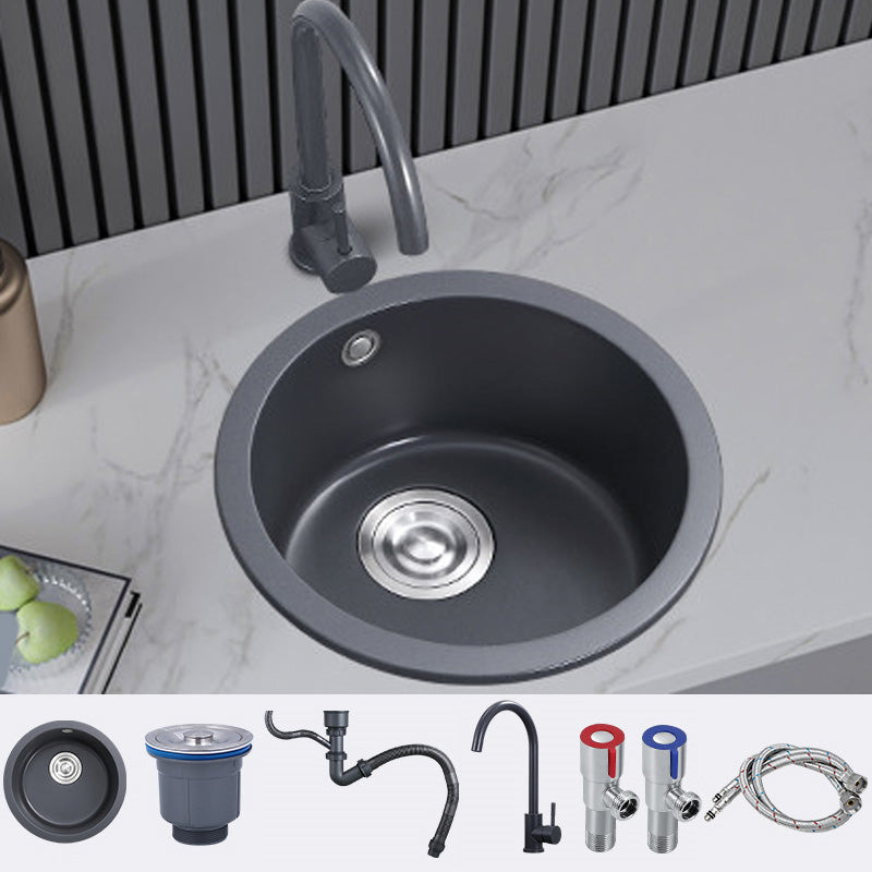 Black Round Kitchen Sink Contemporary Drop-In 1 Holes Single Bowl Sink