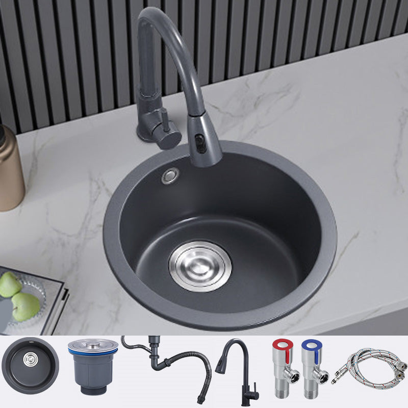 Black Round Kitchen Sink Contemporary Drop-In 1 Holes Single Bowl Sink