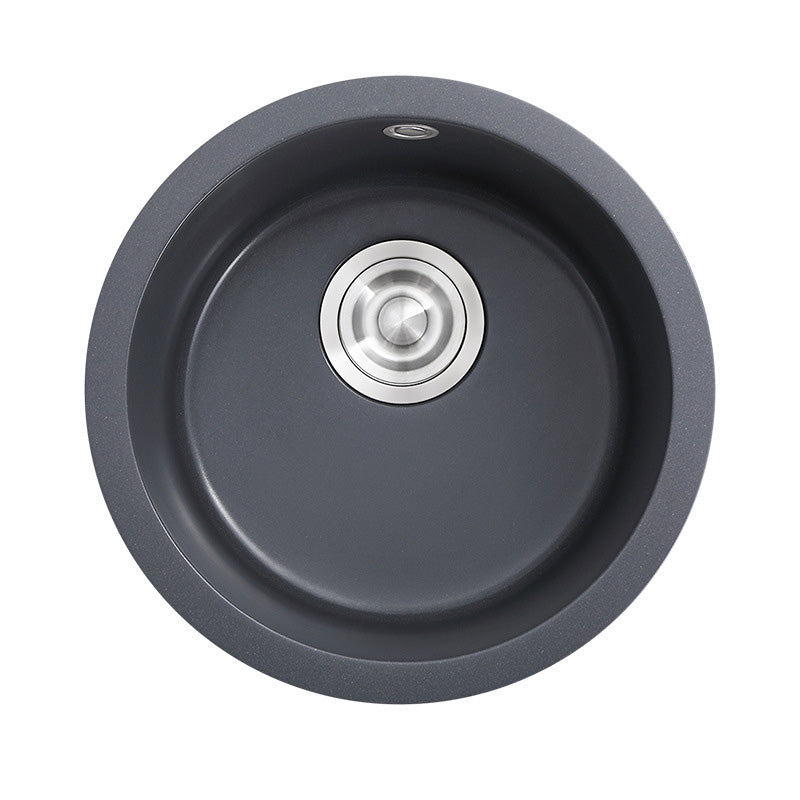 Black Round Kitchen Sink Contemporary Drop-In 1 Holes Single Bowl Sink
