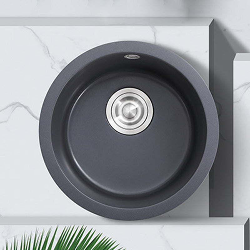 Black Round Kitchen Sink Contemporary Drop-In 1 Holes Single Bowl Sink