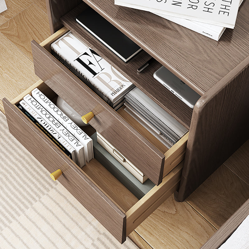 2 Drawers Night Table 1 Shelf Solid Wood Nightstand With Legs ,20.9" Tall