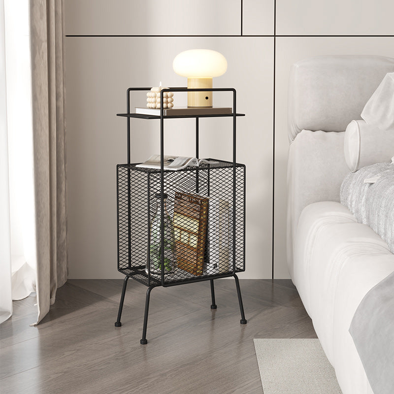 Metal Accent Table Nightstand Shelves Storage Bedside Cabinet for Bedroom