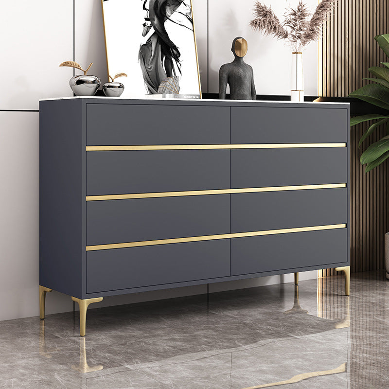 Glam Stone Storage Chest Bedroom Horizontal Chest with Drawers