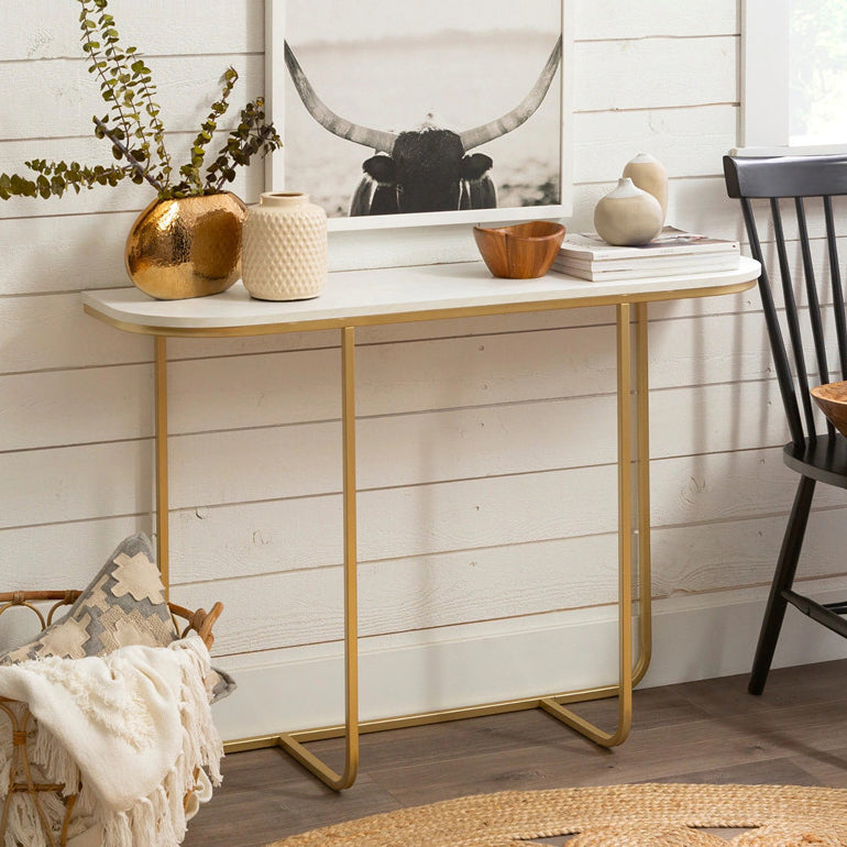 Marble Half Moon Console Table Modern 1-shelf Accent Table for Hall