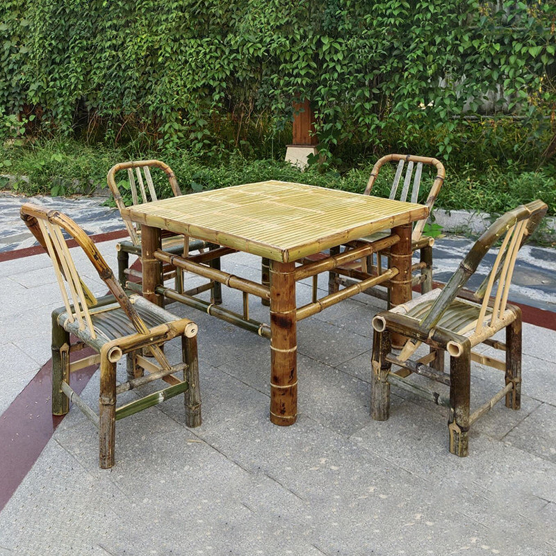 Square Bamboo Patio Table Farmhouse Style Home Patio Picnic Table
