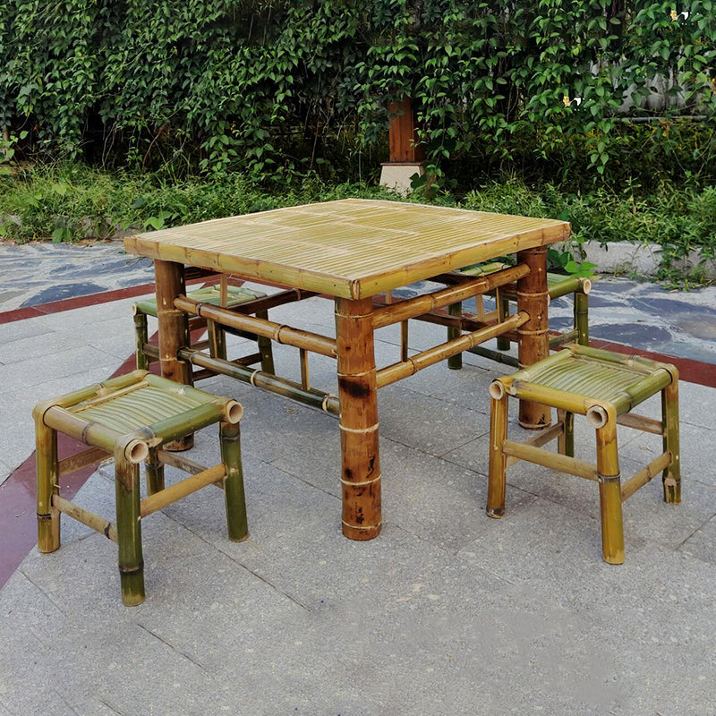 Square Bamboo Patio Table Farmhouse Style Home Patio Picnic Table