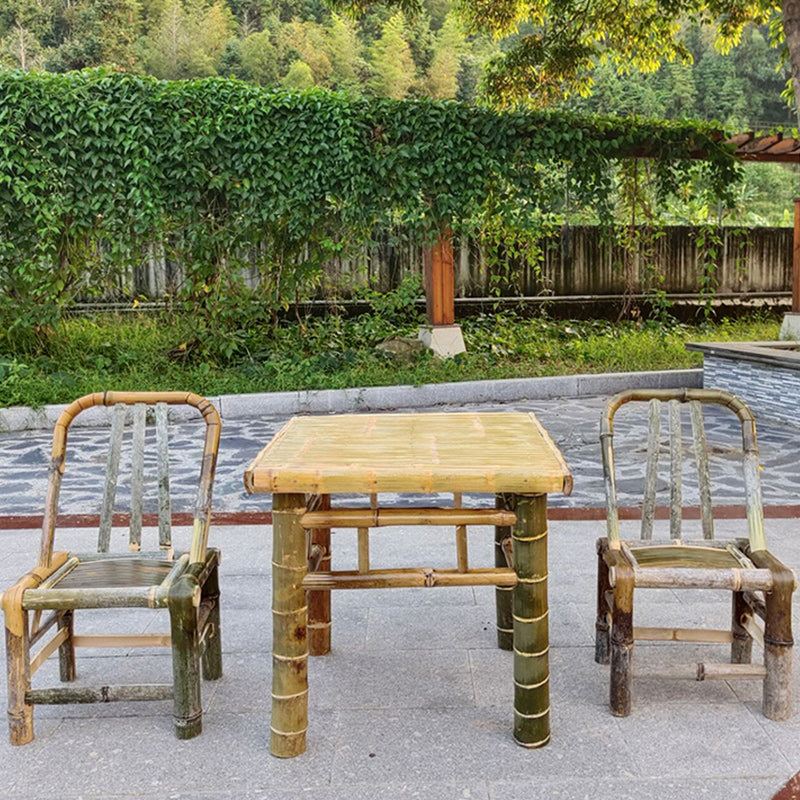 Square Bamboo Patio Table Farmhouse Style Home Patio Picnic Table