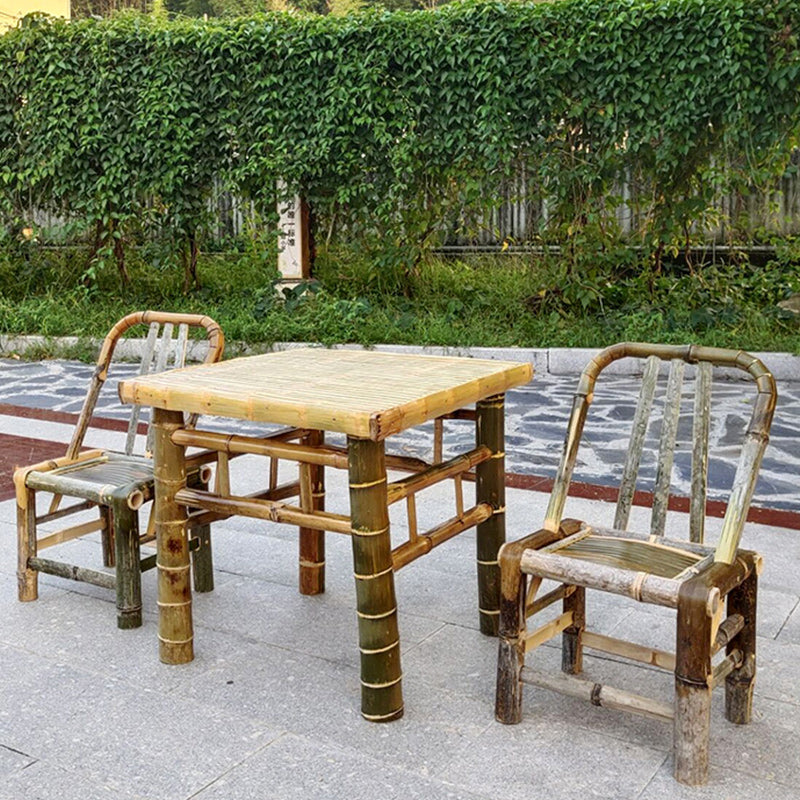 Square Bamboo Patio Table Farmhouse Style Home Patio Picnic Table