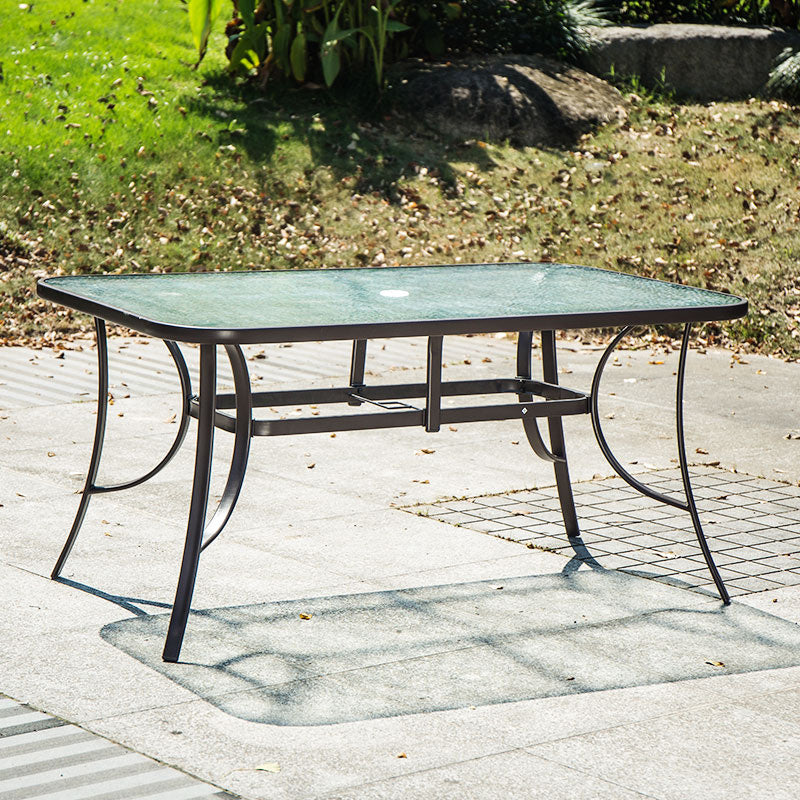 Metal and Glass Patio Table Industrial Style Outdoor Patio Dining Table