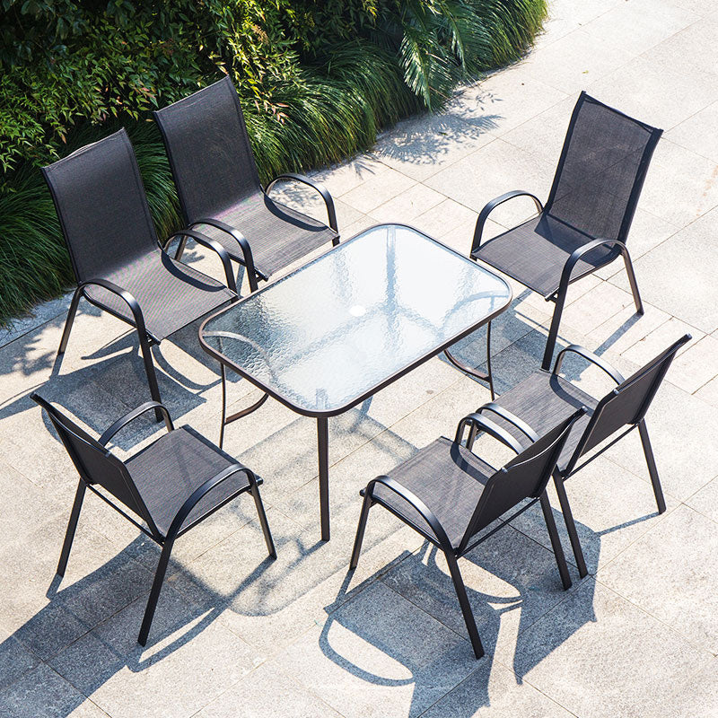 Metal and Glass Patio Table Industrial Style Outdoor Patio Dining Table