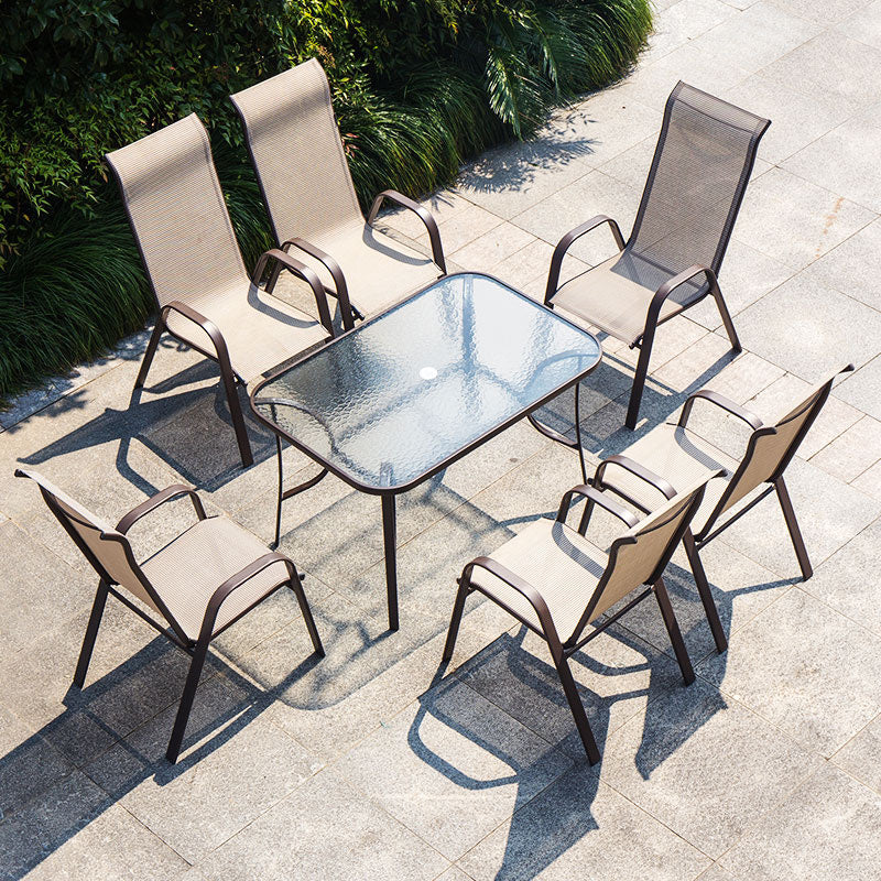 Metal and Glass Patio Table Industrial Style Outdoor Patio Dining Table