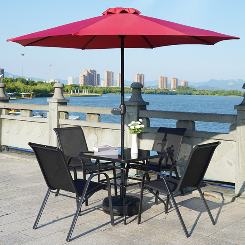 Metal and Glass Patio Table Industrial Style Outdoor Patio Dining Table