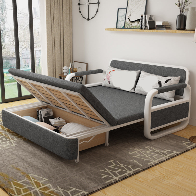 Fabric Square Arms Futon Sleeper Sofa Pillow Included Loveseat