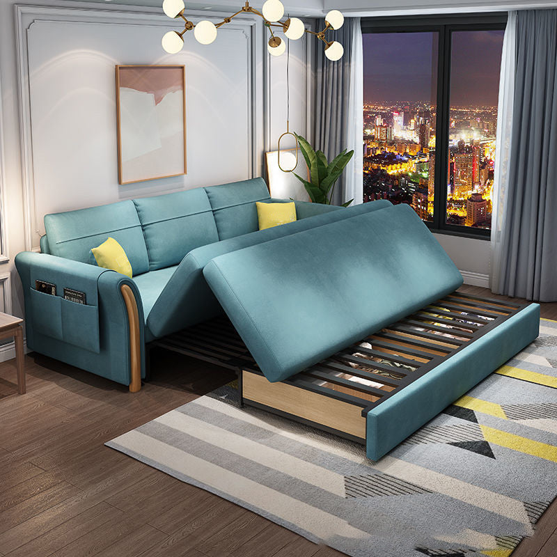 Flared Arms Futon Foldable Pillow Included Cushion Back Sleeper Sofa with Storage