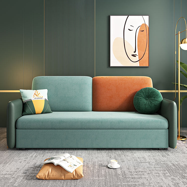 Square Arms Futon Foldable Pillow Included Green Sleeper Sofa with Storage